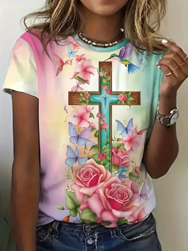 

Women's Plus Size 3D Retro Printed Short Sleeved Tshirt,loose and Casual,soft,comfortable and Breathable,suitable Outdoor Sports