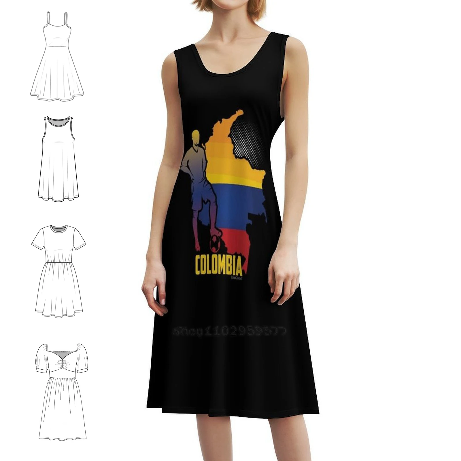 Football Soccer Colombia Flag Korean Style Casual Dress For Women Simple Daily Office Lady Dresses Colombia Colombians Fan