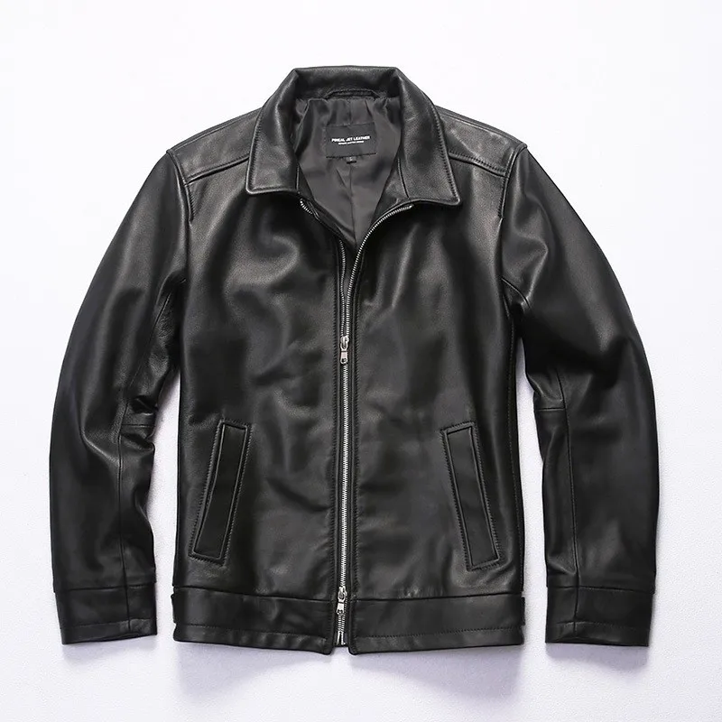 

New men's top layer cotton leather with lapel casual mid-leather