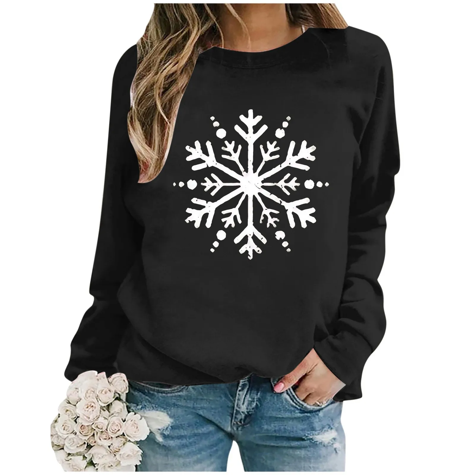 Fashion Snowflake Printed Women Sweatshirts Fall Winter Long Sleeve Crewneck Warm Pullover Tops Christmas Plus Size y2k Clothing