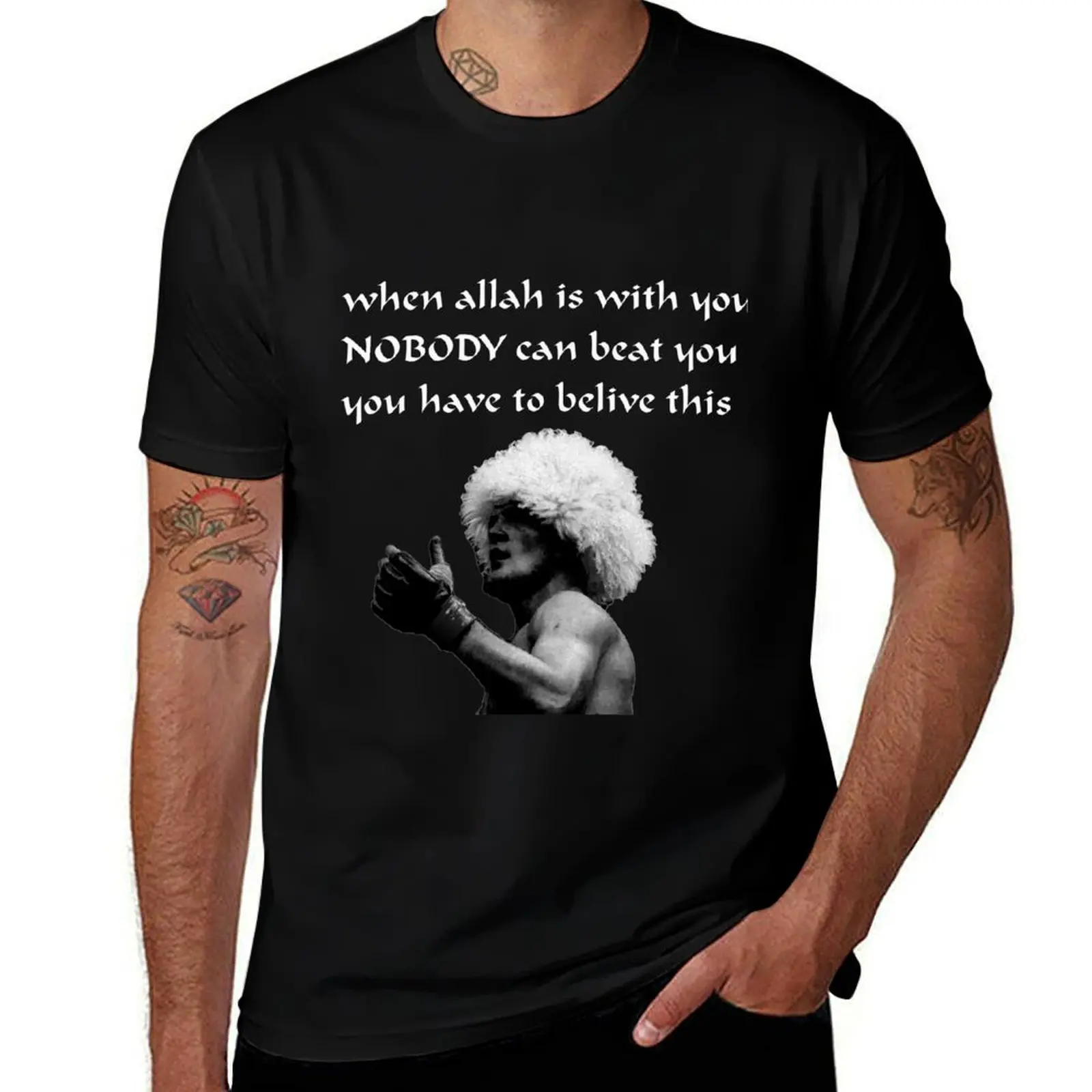 Khabib Nurmagomedov Quotes : when allah is with you nobody can beat you T-Shirt t shirts for man graphic tees T-Shirt