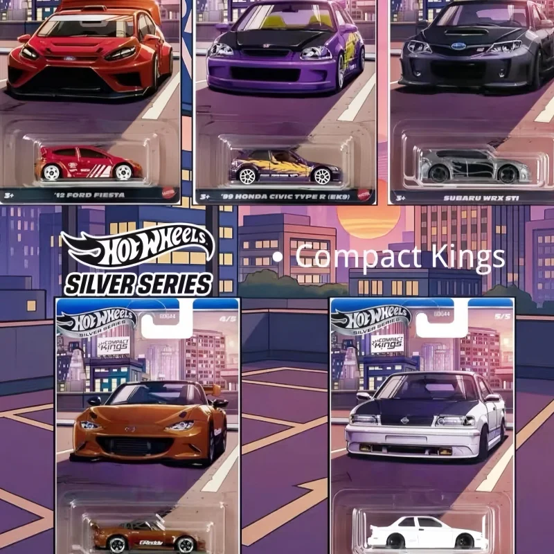 

Hot Wheels оригинальная серебряная серия, компактный комплект Kings Fiesta Civic Subaru Miata Sentra, масштаб 1/64, литые под давлением модели автомобилей GDG44, подарки