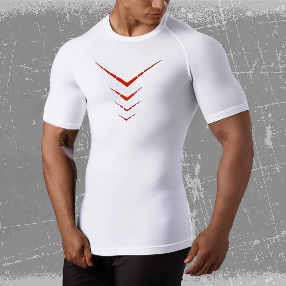 Compression Short Sleeve T-Shirt Men's Running Training Sports Wear Breathable Bodybuilding Top Workout Fitness Clothing image 5