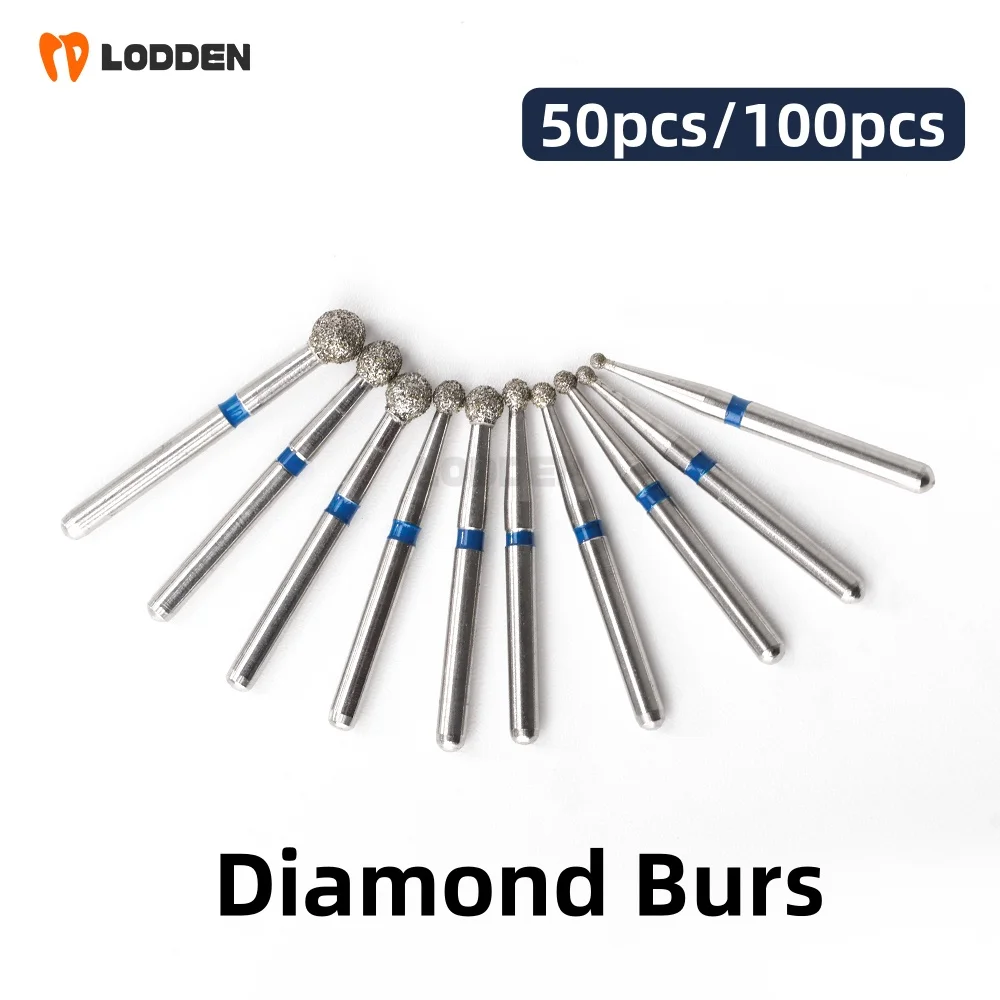 30/50/100pcs Lodden Diamond Burs Drills Ball Round Shape Grinding Tools for FG 1.6MM High Speed Handpiece Dentist Tools