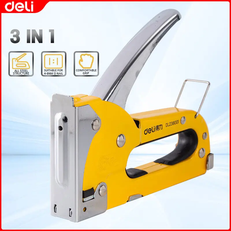 Deli 3 In 1 Stapler Nail Gun Staple Heavy Duty Furniture Tool For Wood Stainless Steel Metal Carpentry Hand Tool For Home/DIY