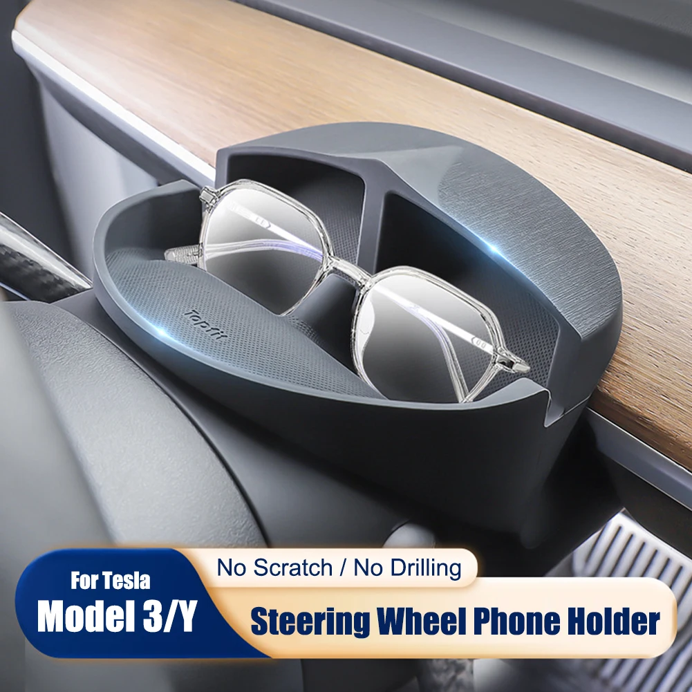 

For Tesla Model 3/Y Steering Wheel Phone Bracket Silicone Storage Box Phone Holder Sunglasses Storage Box Interior Organizer