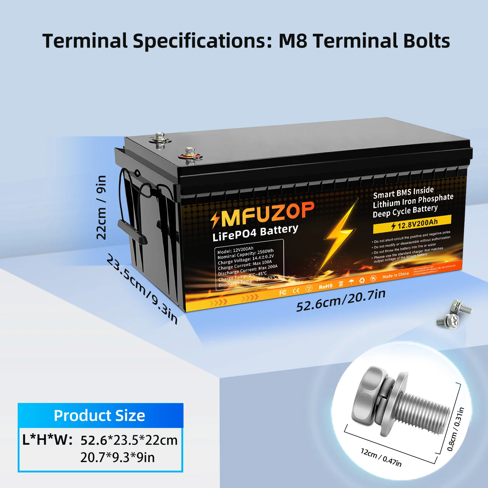 MFUZOP 12V 100Ah 200Ah 300Ah LiFePO4 Battery Intelligent BMS System 1280Wh 2560Wh 3840Wh Deep Cycle for Solar Storage System