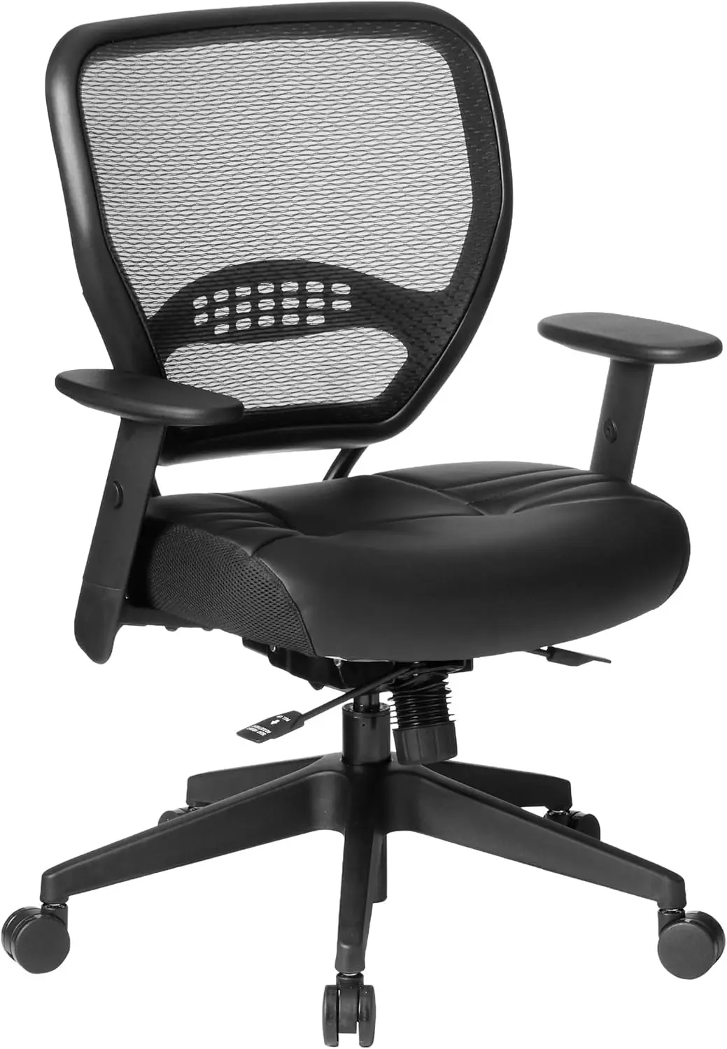 Space Seating Airgrid Back And Padded Stitched Bonded Leather Seat, 2-To-1 Synchro Tilt Control, Adjustable Arms, Nylon Base