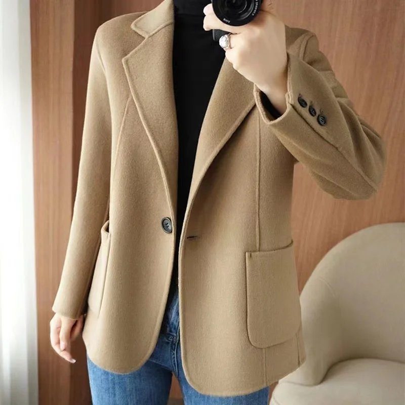 2024 Women Woolen Blazer Jacket Female Lining Autumn Suit Coat Femme Autumn And Winter Thickening Wool Blazer Coats Large Size