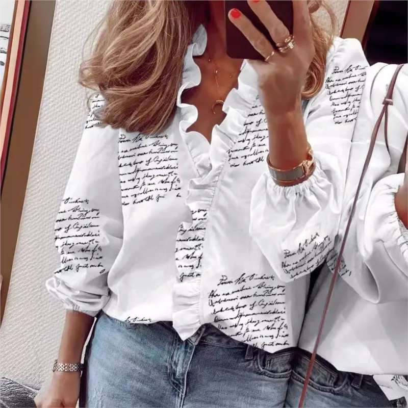 

Casual Solid&Print Casual Loose Blouses For Women Fashion 2024 Autumn Vintage Women's Shirts Blouses Elegant Commute Female Tops