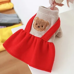 1PC Pet Clothing Cat Autumn/Winter Christmas Little Bear Red Dress Suitable for Small and Medium sized Dogs