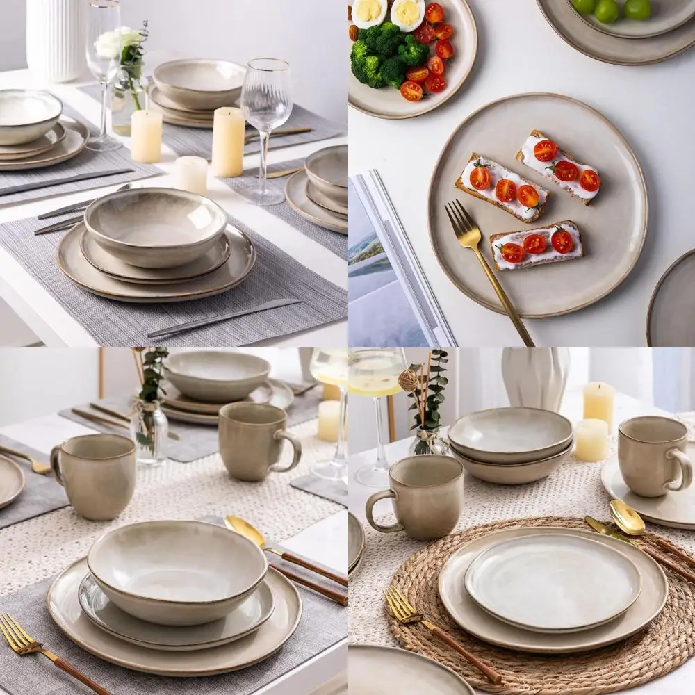 

Набор посуды из керамогранита ручной работы с реактивной глазурью, устойчивый к сколам и трещинам, подходит для мытья в посудомоечной машине и использования в микроволновой печи, 12 предметов