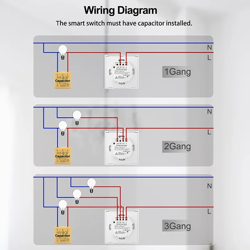 Interruptor de luz inteligente Wifi, pantalla de cristal, Panel táctil, Control por aplicación Tuya, interruptor de pared inalámbrico, funciona con Alexa, Google Home, 1/2/3 entradas