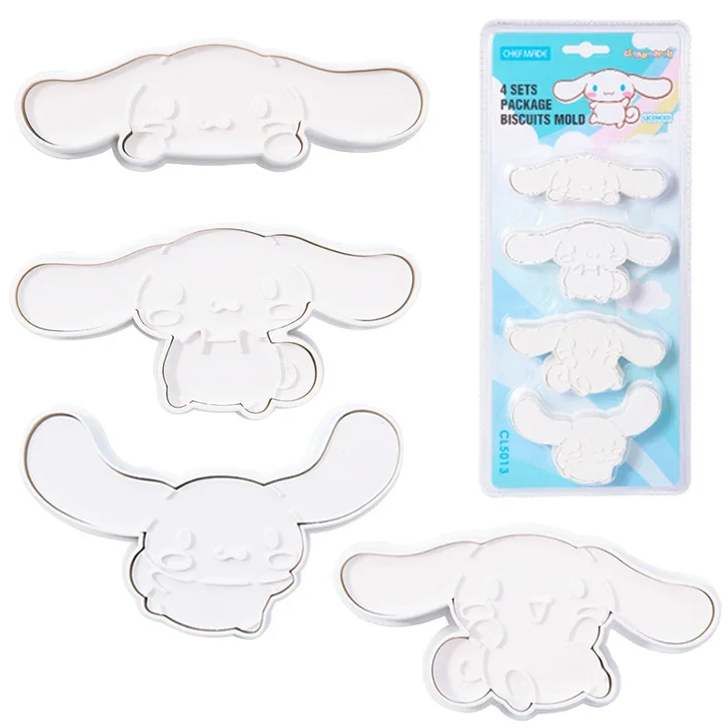 Miniso 4pcs/set Sanrio Hello Kitty Cinnamoroll Shape Biscuit Mold Anime Cartoon 3D Stereo Push Type Kitchen Cookies Baking Tools