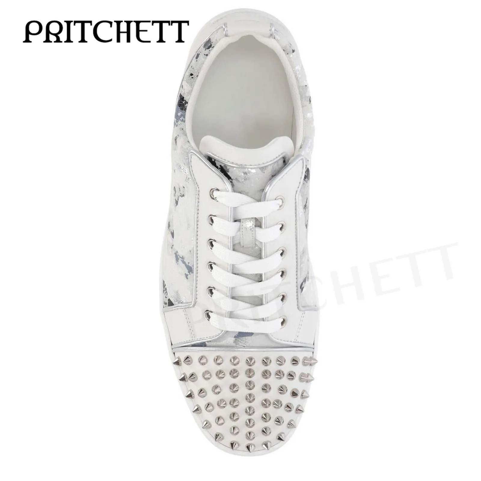 Rivet Color Matching White Casual Shoes lace-Up Printed Stitching Sneakers Large Size Comfortable and Fashionable Men\'s Shoes