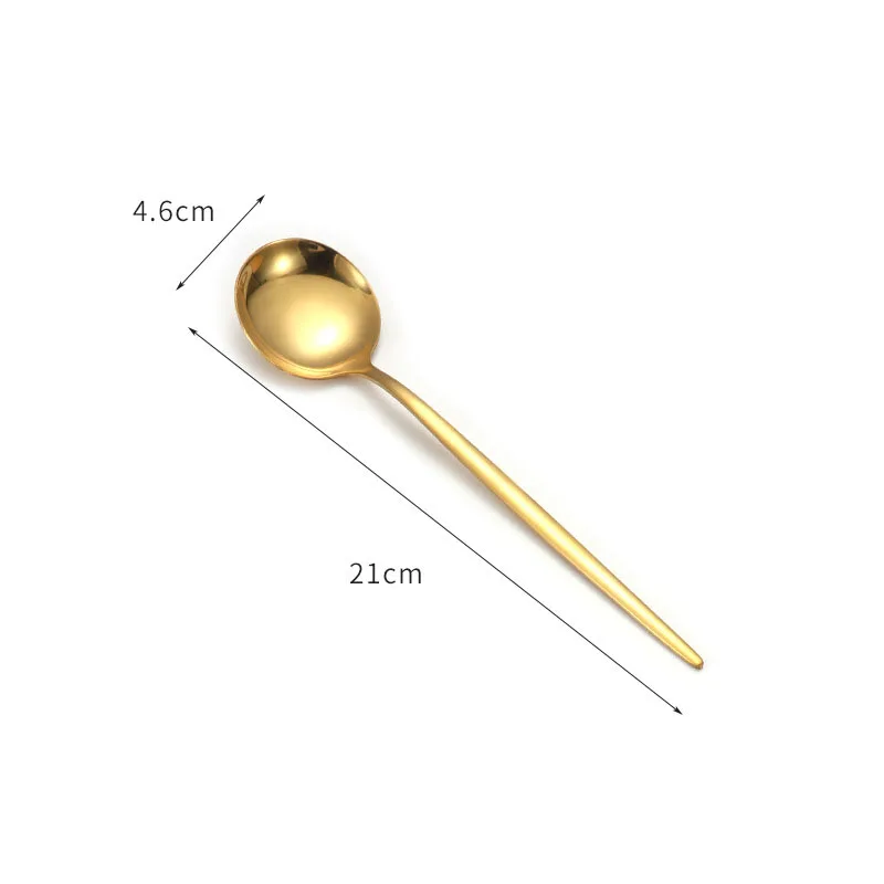 Stainless Steel Big Head Round Spoon Net Red Golden Dinner Long Handle Stirring Dessert Spoons For Kitchen Accessories Gadgets