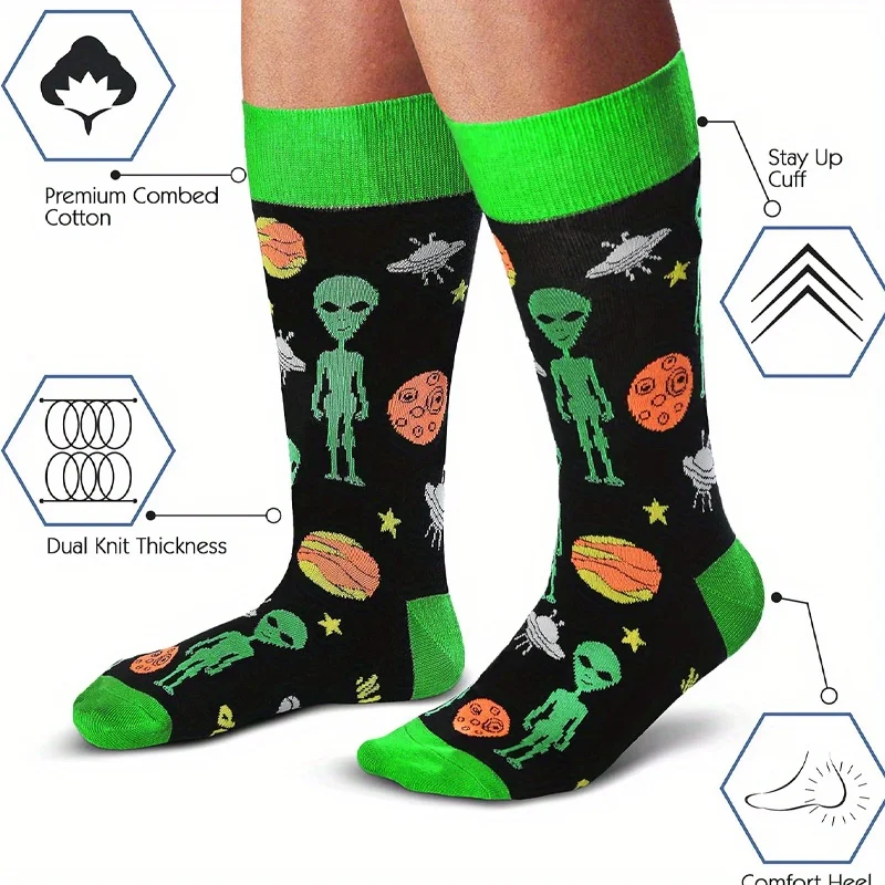 Cavertin Men's Programming Alien Sasquatch Dad Music Socks
