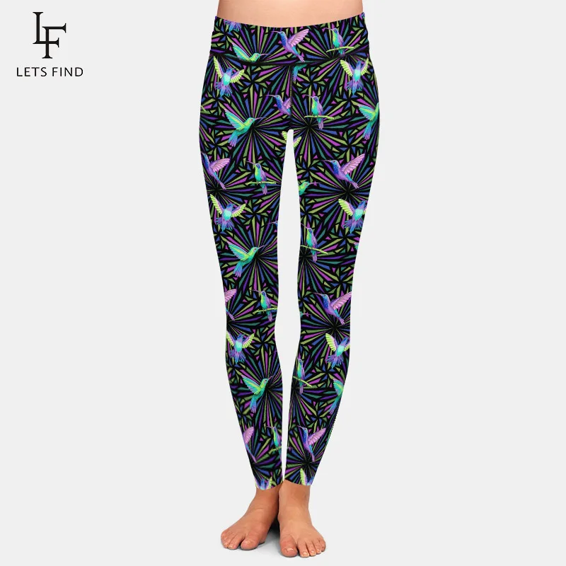 LETSFIND-Pantalones con estampado de colibríes para mujer, Leggings de cintura alta, suaves y cómodos, para Fitness, 2020