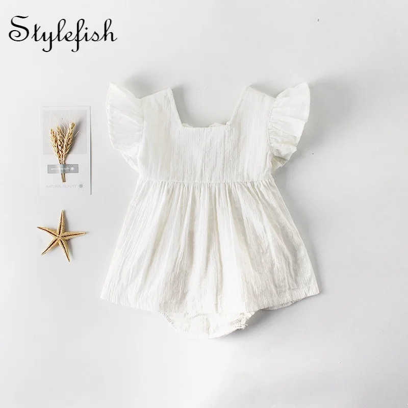 

2022 summer newborn baby girl ha clothing baby cotton ha fly sleeve skirt jumpsuit climb clothes baby girl clothes romper