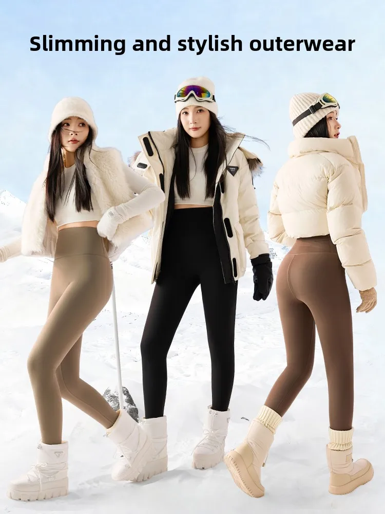 Pantalones de Yoga de piel de arca con forro de Fce de cintura alta, pantalones de algodón adelgazantes cálidos y ajustados para mujer, ropa informal para otoño e invierno