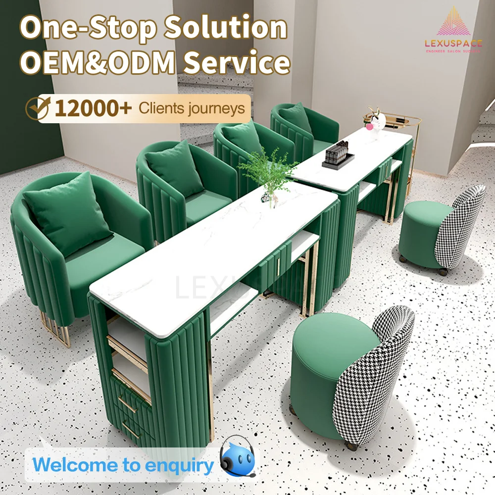 Double Triple Long Seats Manicure Table for Nails with Customized Color for Nail Salon