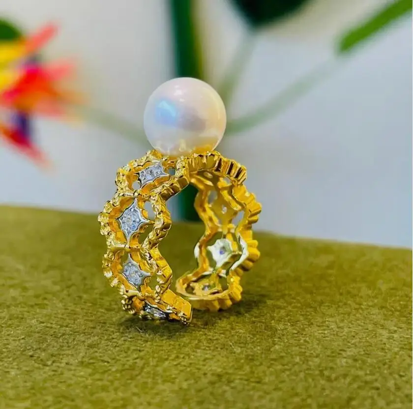 

elegant 10-11mm south sea round white pearl ring 925s