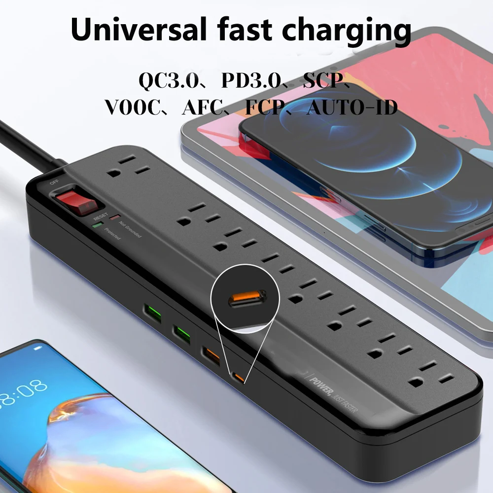 

US Plug Multi выходная полоса питания с 4USB QC3.0 2m удлинитель кабельного разъема сетевой фильтр переменного электрического адаптера конвертер