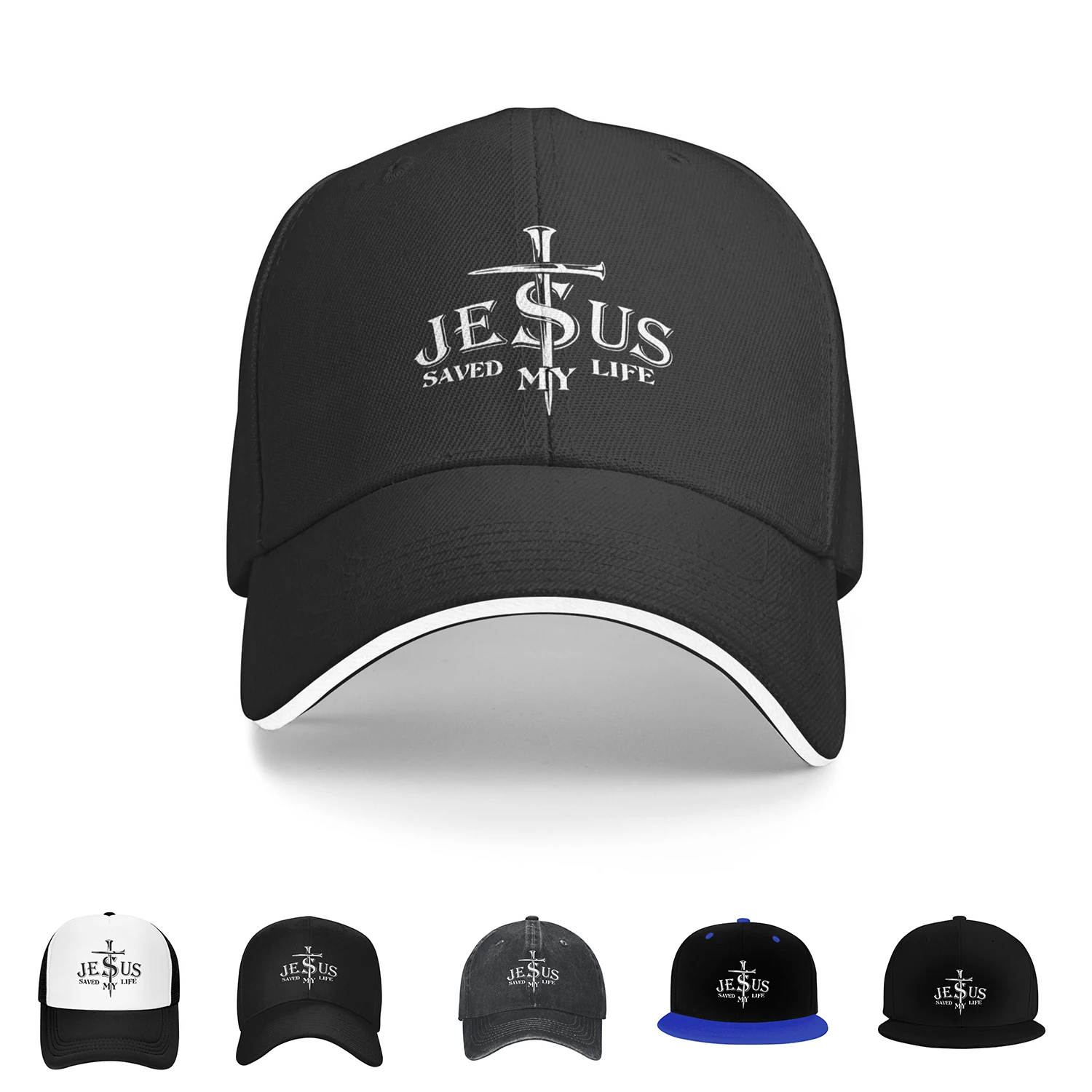 

2024 New Arrivial Casual Washed Cotton Jesus Saved My Life Christian Ponytail Baseball Cap Dad Spring Summer Snapback Hat Cap