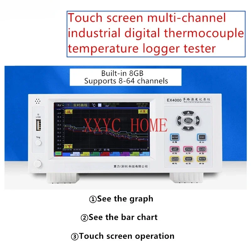 

Многоканальный цифровой измеритель температуры EX4000, тестер с цветным сенсорным экраном, промышленный термопара, 8-64 режима