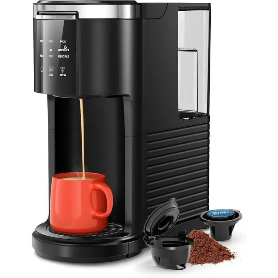 

Single Serve Coffee Maker 2 in 1 Pod Coffee Maker Machine for K-Cup Ground 6 to 14oz Brew Sizes 40oz Removable Water Reservoir
