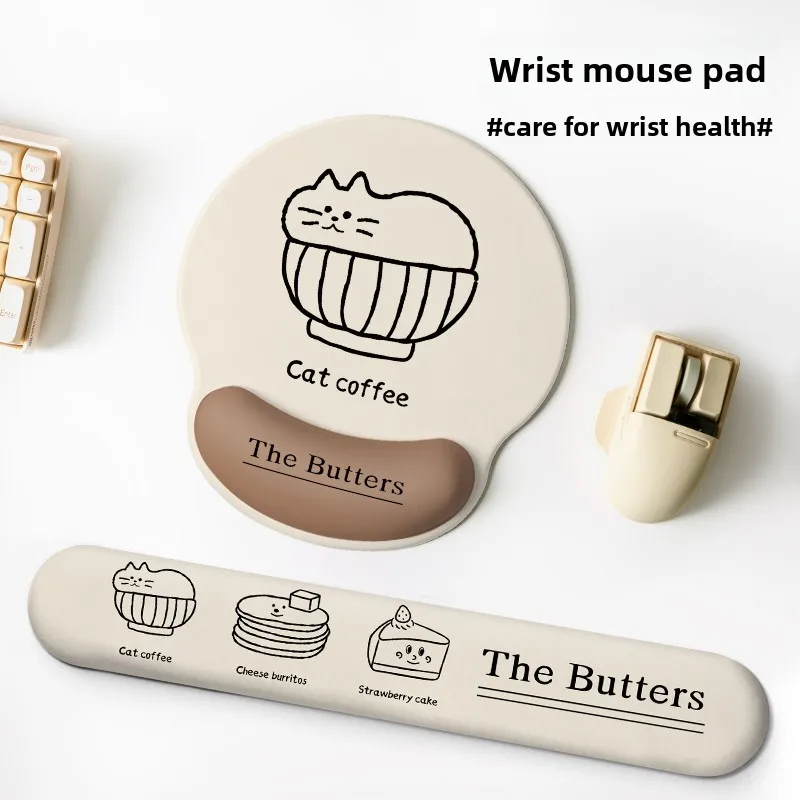 Cute Sketch-Style Mouse Pad with Memory Foam Wrist Rest, Non-Slip Desk Mat High-Value Computer Keyboard Hand Support Pad