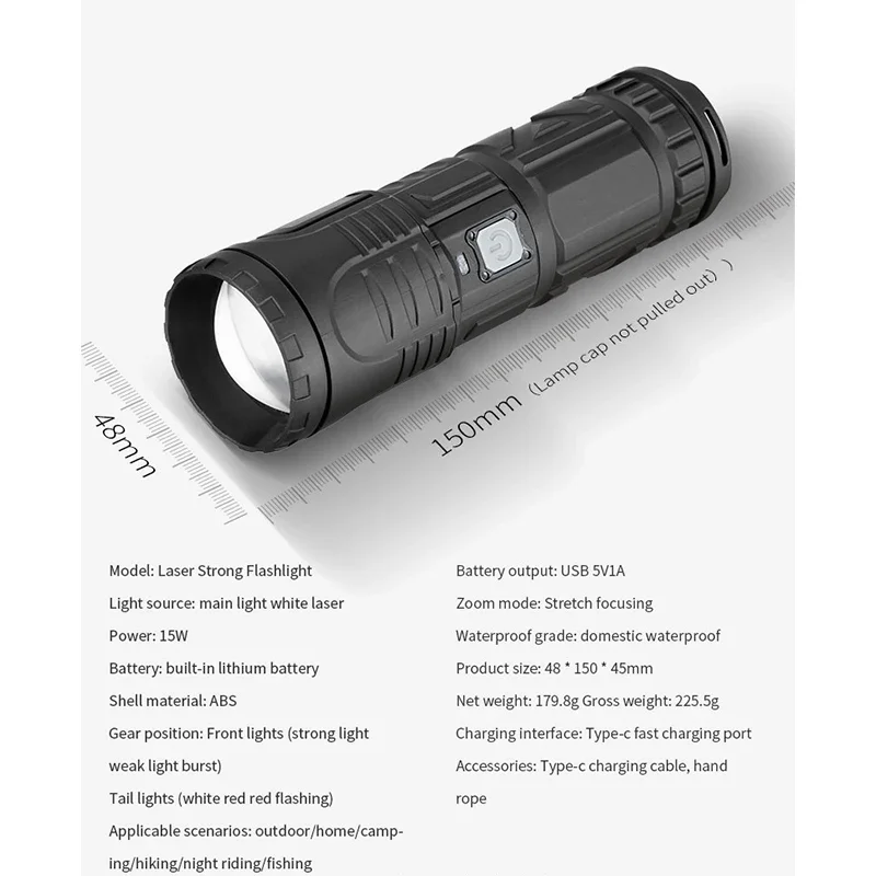 Laser Powerful LED Flashlight Telescopic Zoom USB Rechargeable Waterproof Fishing Hunting LED Flashlight