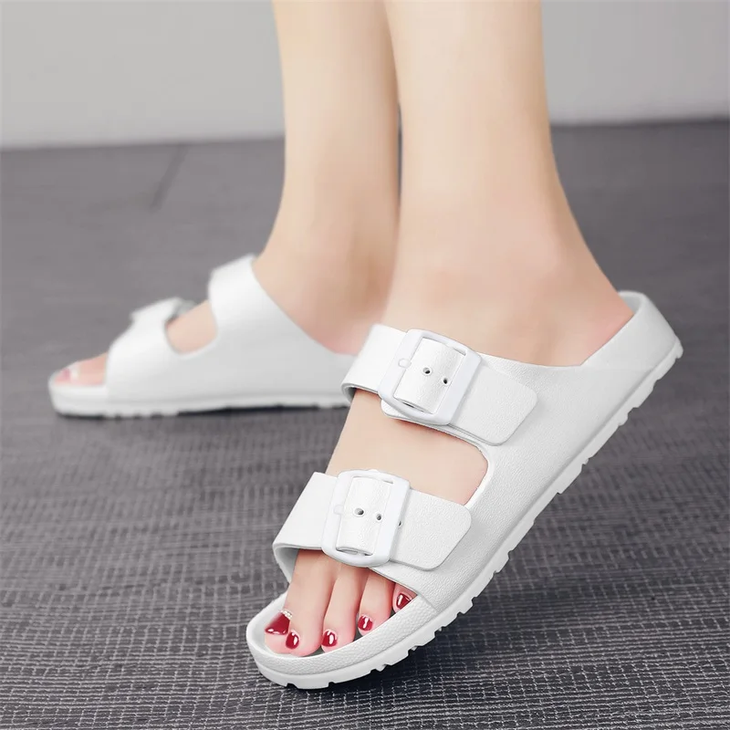 Ultra Light Slippers With Double Buckle Men Women Slides Lightweight EVA Quality Clogs Garden Shoes Beach Slip On Sandals