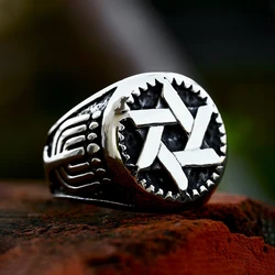 Fashion Retro Star of David Ring Punk Hip Hop Stainless Steel Men Woman Hexagram Ring Motorcycle Amulet Jewelry Gift Wholesale