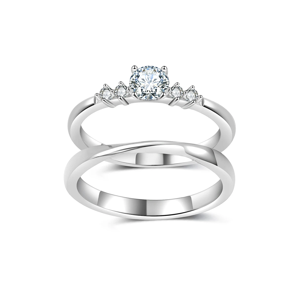 S925 sterling silver plated with 18K white gold round moissanite diamond delicate small ring center stone 4.5mm/0.4ct for women
