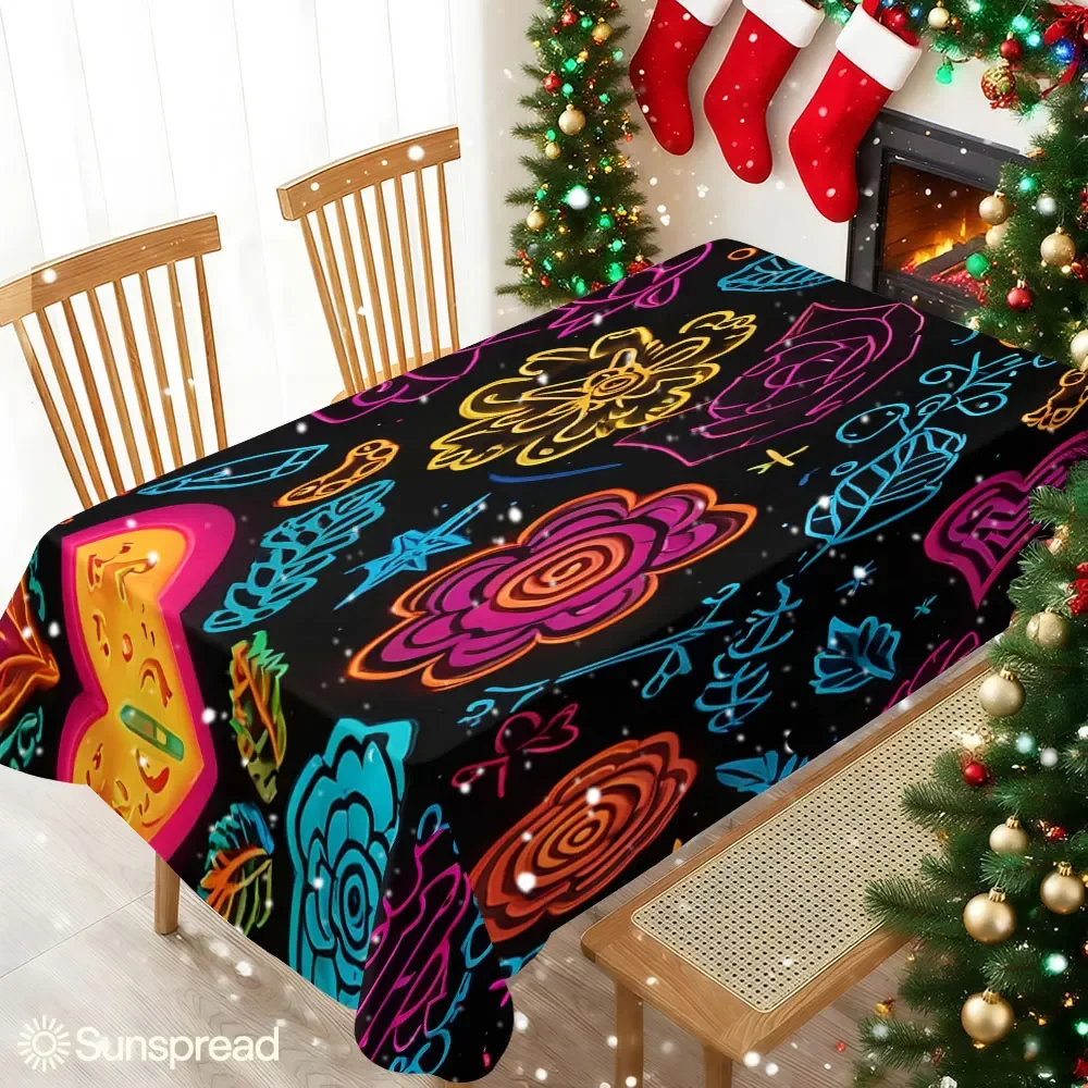 Neon Doodles Waterproof table cloth, splash-proof tablecloth, for party, Halloween, Christmas, dining, camping