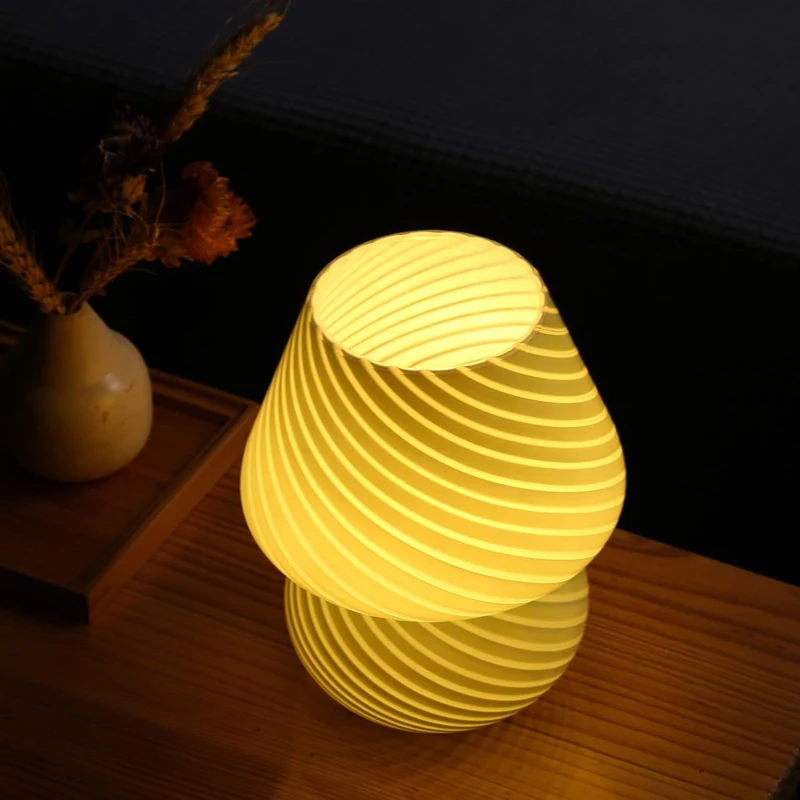 Glass Mushroom Table Lamp for Room Decor LED Frosted / Striped 3 Colors Dimmable Vintage Night Light Decor Ambient Light Bedroom