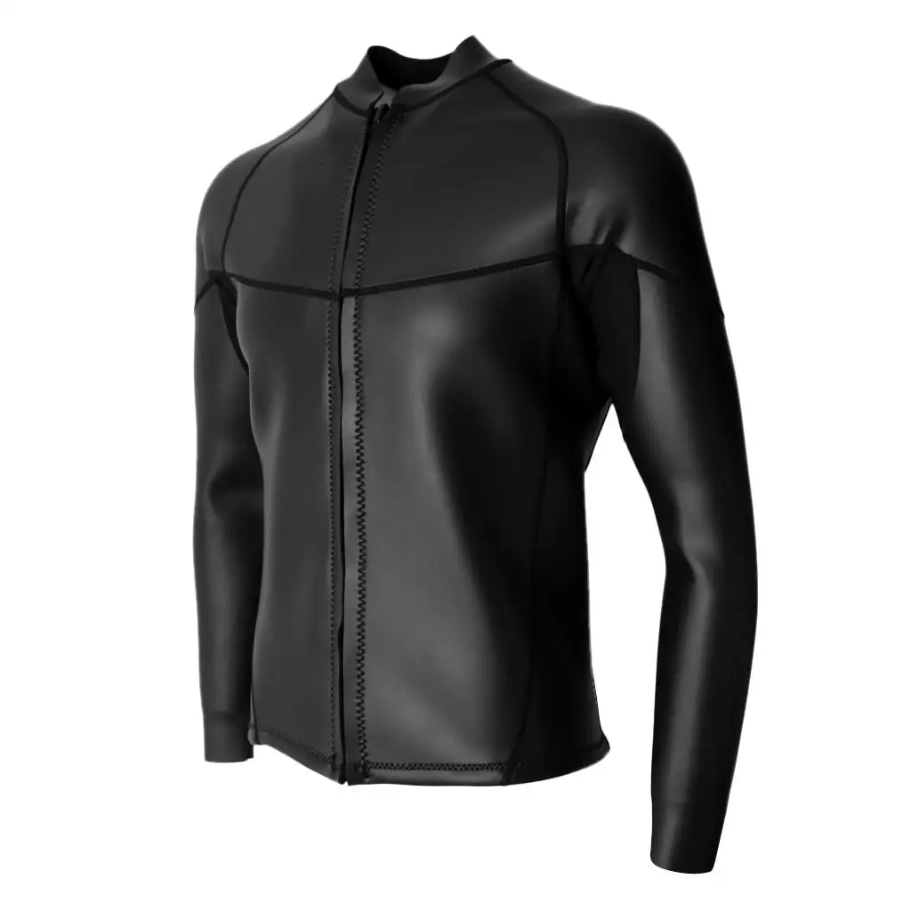 

Mens 2mm Black Neoprene Wetsuit Top Jacket Smooth Skin Diving