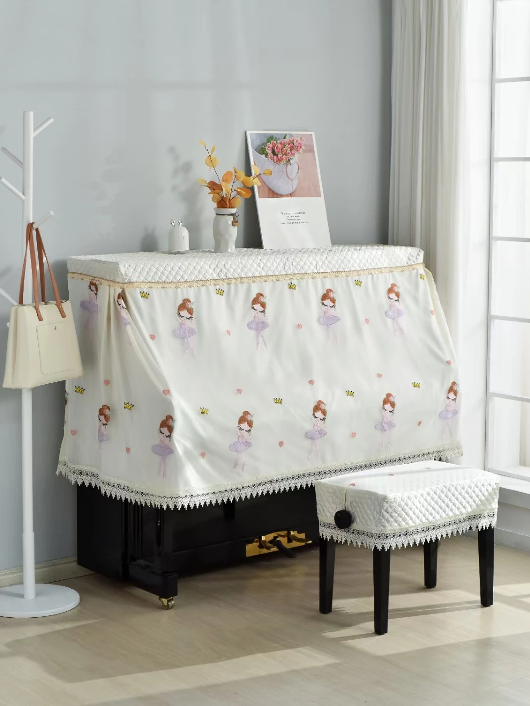 Modern simple double-layer lace cartoon piano dust-proof fabric semi-piano cover outlet quality