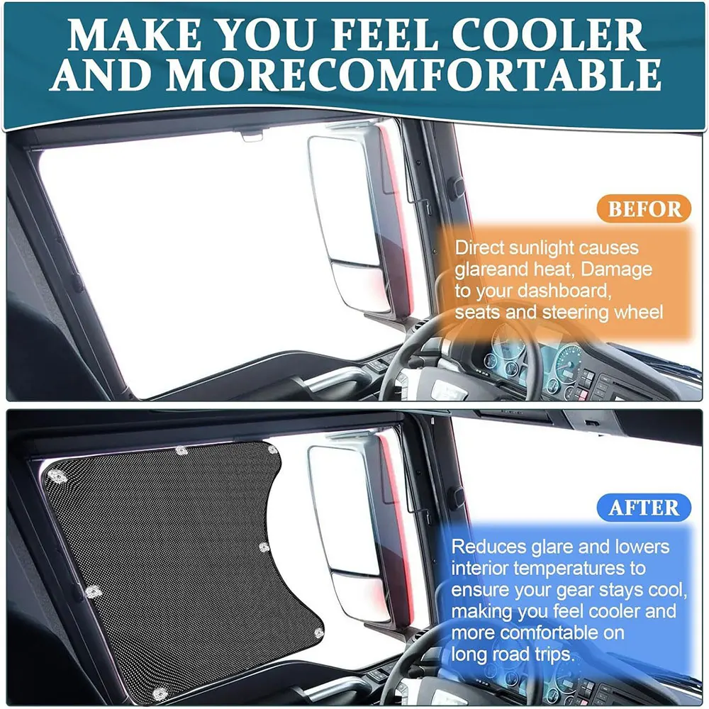 2PCS หน้าต่างด้านข้าง Sun Shade สําหรับกึ่งรถบรรทุกสําหรับ RV กึ่งรถบรรทุก Volvo รถบรรทุก Freightliner Sunshade พร้อมถ้วยดูด UV ป้องกัน