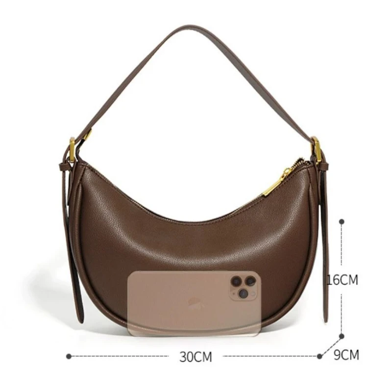 2023 New Women\'s Saddle Bag Leisure Messenger Bag Cow Leather Commuter One Shoulder Bag Large Capacity Underarm Crescent Bag