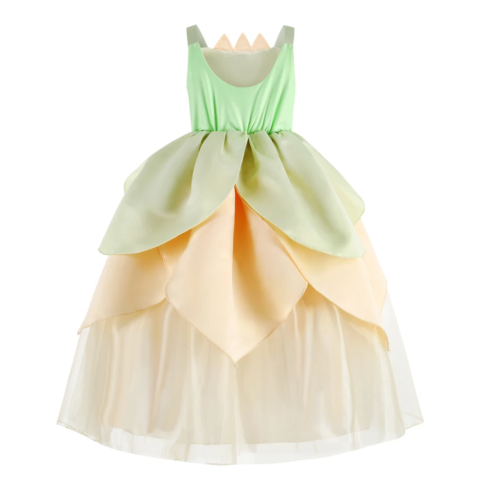 Girls Tiana Dress Up Evening Party Green The Princess and the Frog Ball Gown Fancy Fairy Birthday Fluffy Dresses