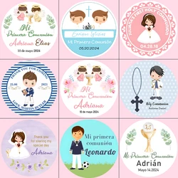 Custom My First Communion Sticker Boy Girl Mi Primera Comunión Favors Labels Baptism Tag First Holy Communion Labels Sticker