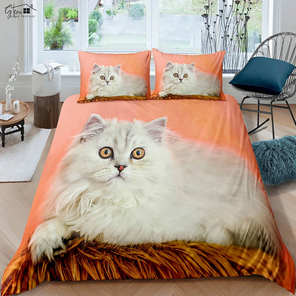 Cute Animal Cat 3d Stereo Printing Quilt Cover Polyester Bedding Set Quilt Cover Pillowcase Three-Piece Set Can Be Customized