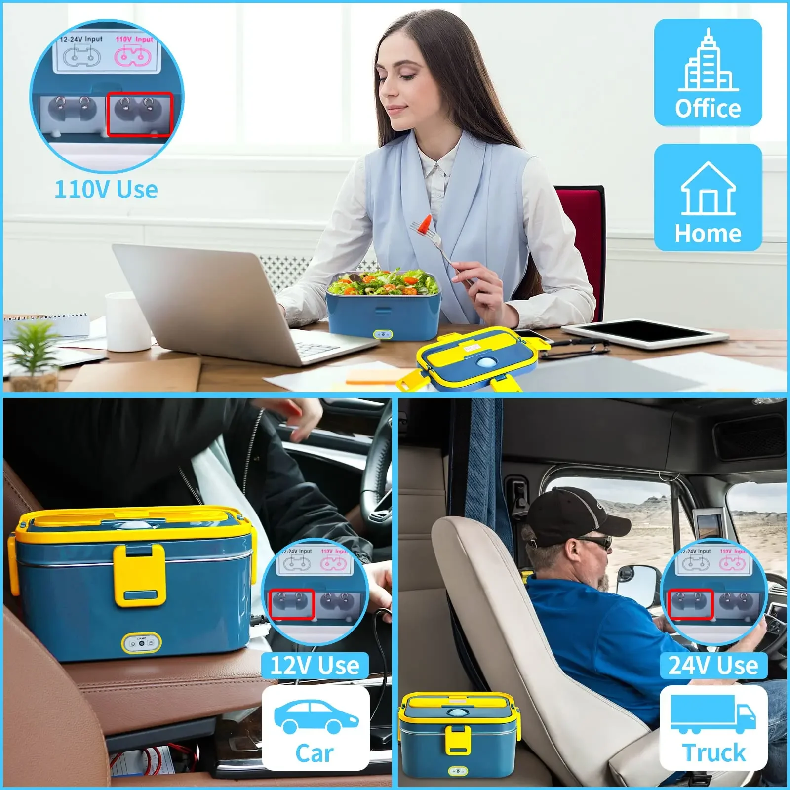 1.8-Litre Stainless Steel Electric Heating Lunch Box 12V 24V Car US EU Plug School Picnic Portable Food Warmer Container Heater