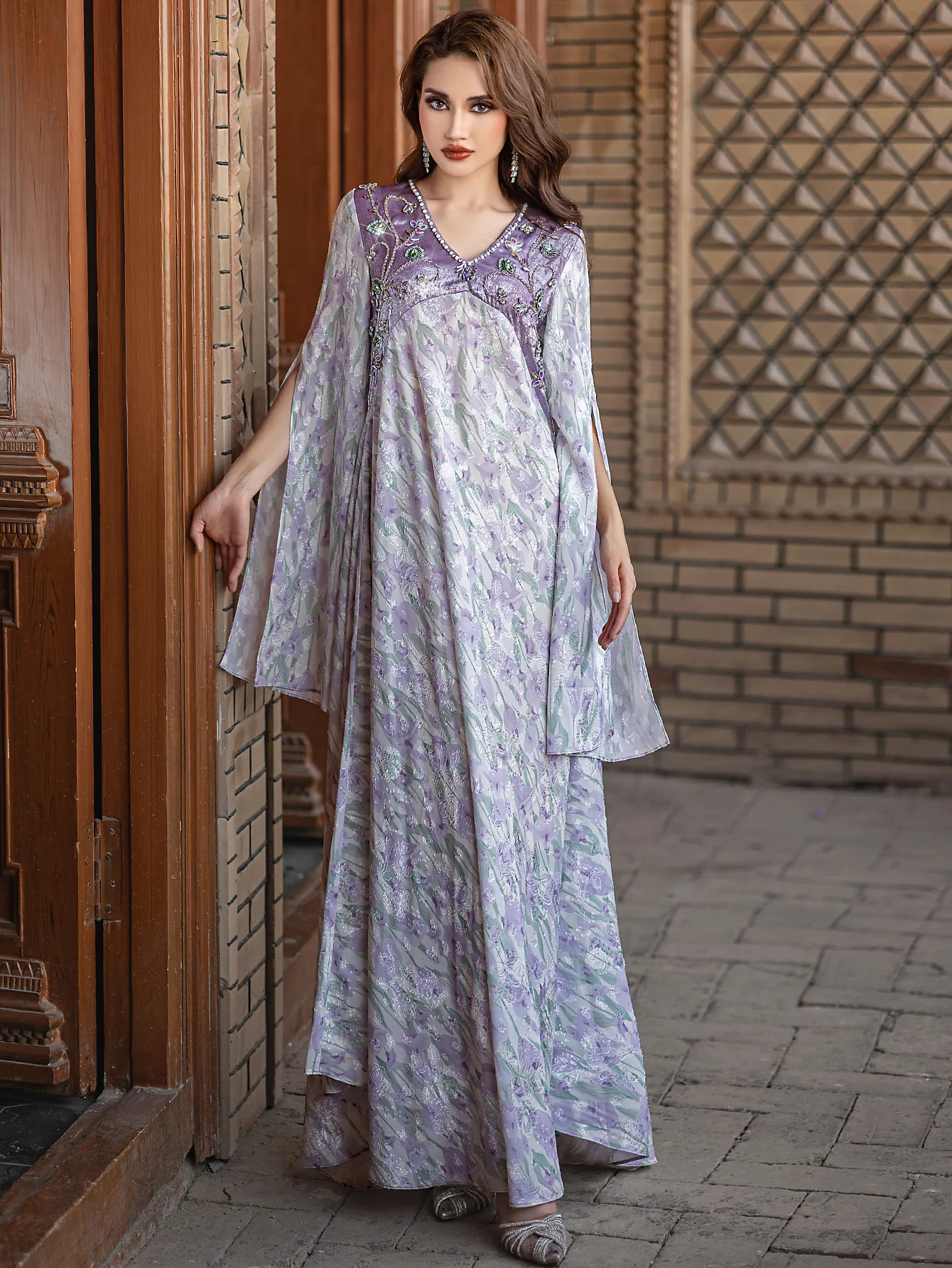 

Женское платье Ид с V-образным вырезом и бриллиантами Кафтан 2025 Vestidos Largos Абая Кафтан Мусульманские вечерние длинные платья Халат Джалабия Рамадан Марокко