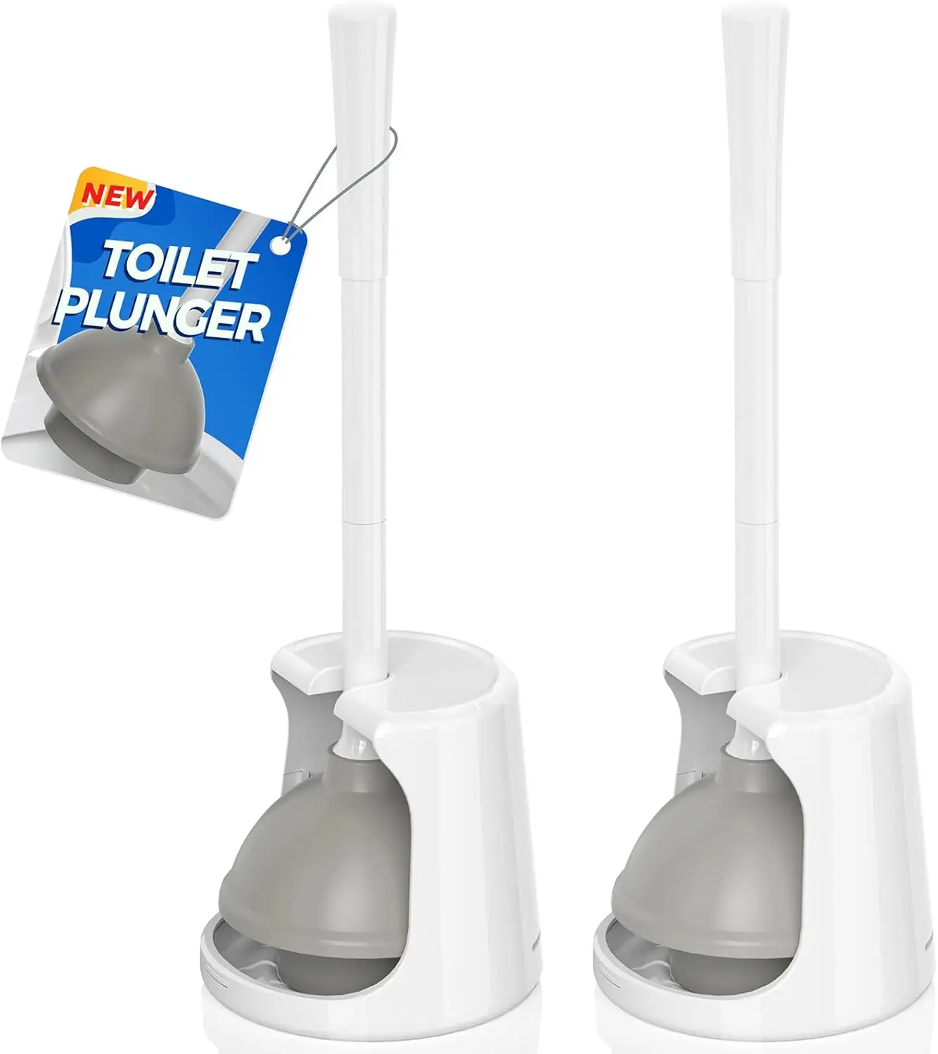 

Toilet Plunger with Holder, 2 Pack Heavy Duty for 5.7-Inch Drain, Bathroom Cleaning Combo