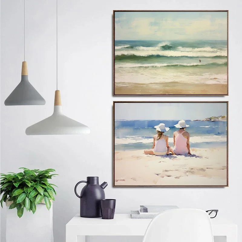 Sleeping Bear Dunes Two Sisters Tropical Beach Watercolor Poster Canvas Painting Trendy Wall Art Picture Beach House Home Decor