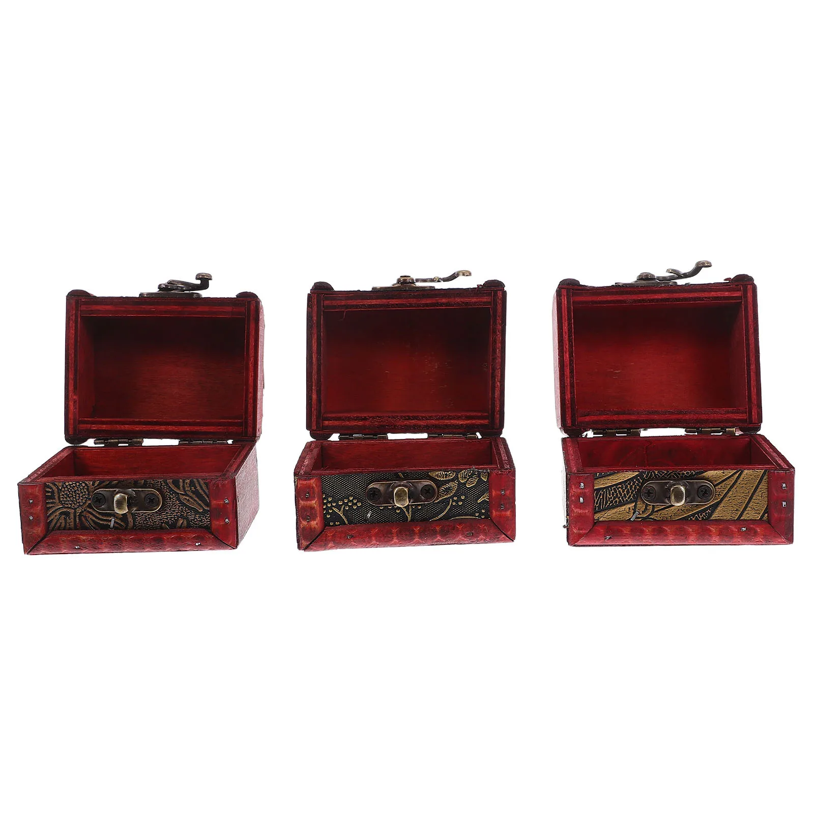 

3Pcs Retro Wooden Storage Box Mini Treasure Chest with Lid Hasp for Jewelry Coins Keepsakes Home Decor