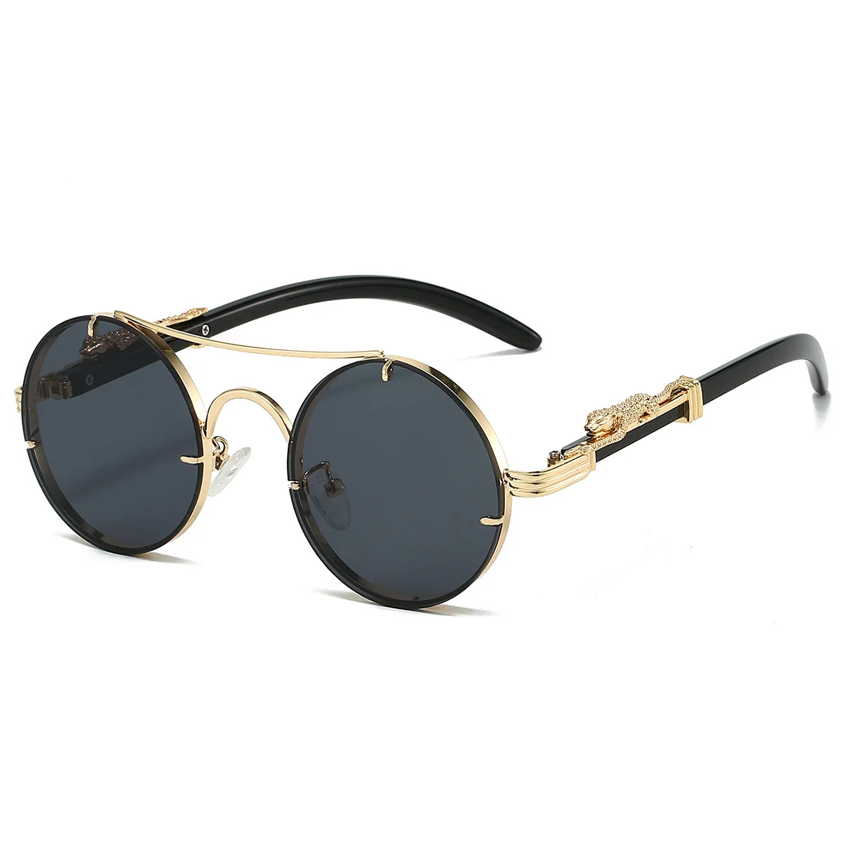 Neue Vintage Runde Sonnenbrille Für Männer Frauen Doppel Balken Leopard Kopf Modische Trendy Hohe Qualität UV Beständig Fahren Glasse – Detail 2